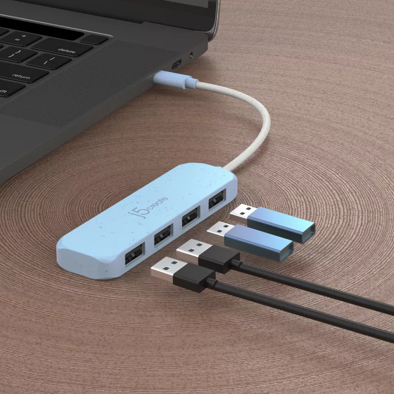 j5create videi draudzīgs USB-C uz 4 portu Type-A Gen 2 centrmezgls