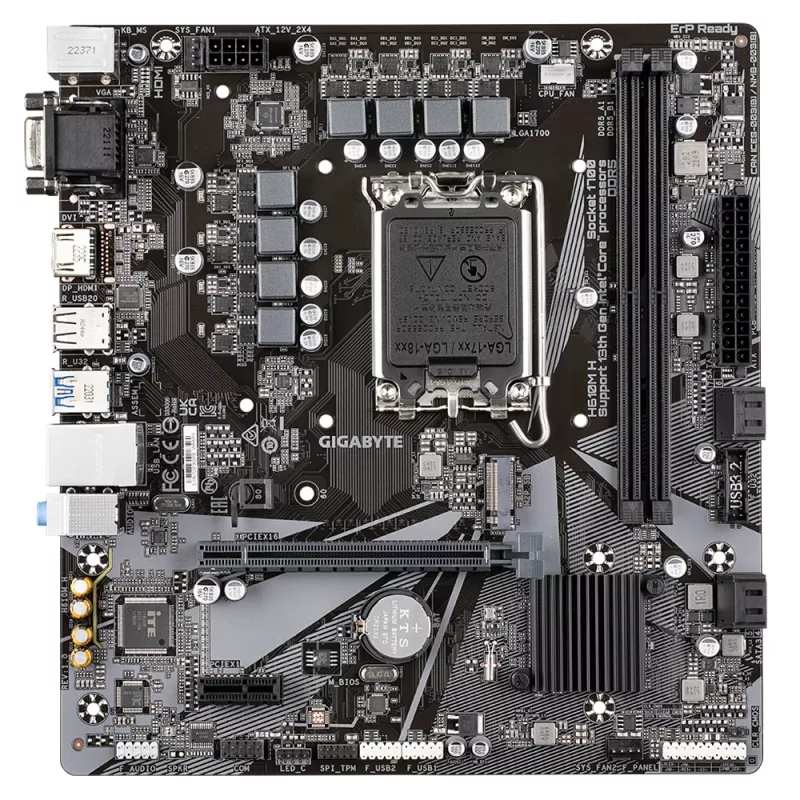 GIGABYTE H610M H mātesplate - atbalsta Intel Core 14. paaudzes CPU, 6+1+1 hibrīds digitālais VRM, līdz 5600 MHz DDR4 (OC), 1x PCIe 3.0 M.2, GbE LAN, USB 3.2 Gen 1