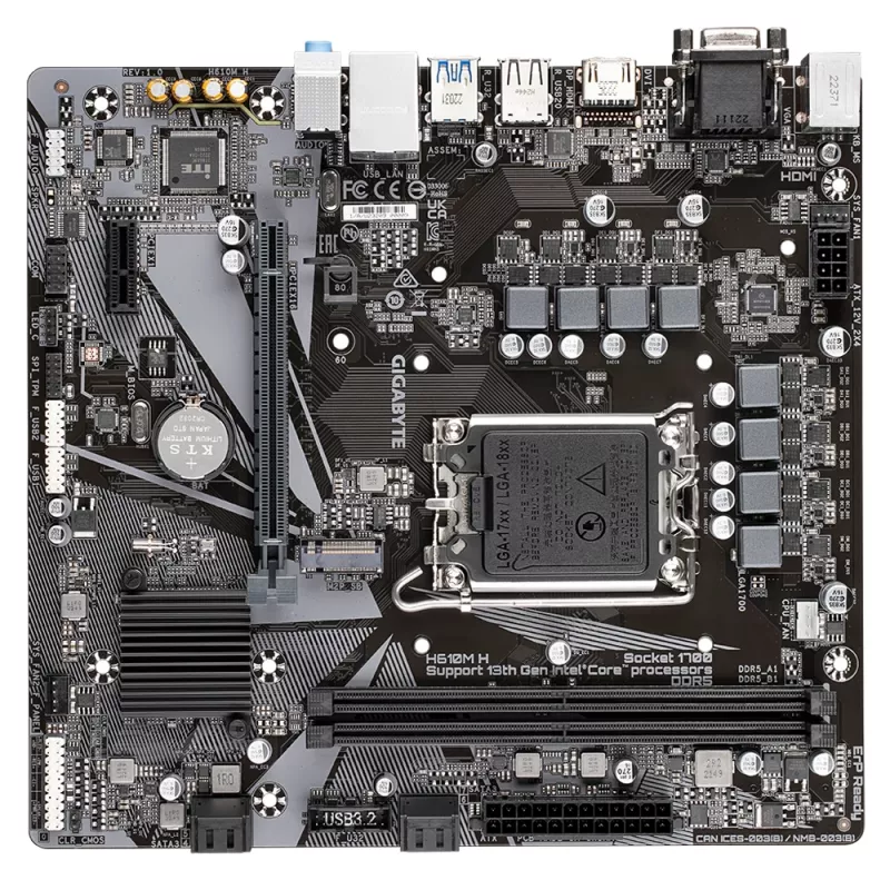 GIGABYTE H610M H mātesplate - atbalsta Intel Core 14. paaudzes CPU, 6+1+1 hibrīds digitālais VRM, līdz 5600 MHz DDR4 (OC), 1x PCIe 3.0 M.2, GbE LAN, USB 3.2 Gen 1