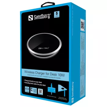 Sandberg bezvadu galda lādētājs 10 W, iekštelpām, USB, bezvadu uzlāde, 0,8 m, melns