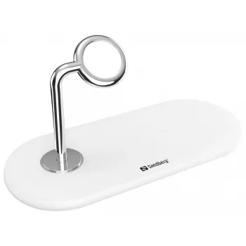 Sandberg 3in1 bezvadu lādētājs, iekštelpām, USB, bezvadu uzlāde, 0,8 m, sudrabains, balts