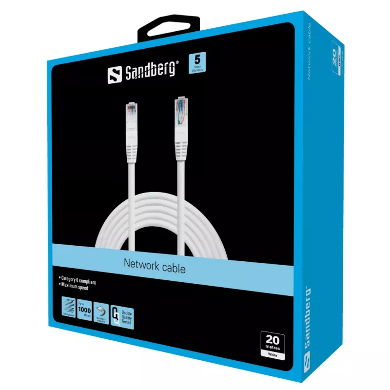 Sandberg tīkla kabelis UTP Cat6 20 m, 20 m, Cat6, U/UTP (UTP), RJ-45, RJ-45, balts