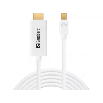 Sandberg MiniDP 1.2 > HDMI 4K 2m, 2 m, Mini DisplayPort, HDMI, vīrišķais, vīrišķais, balts