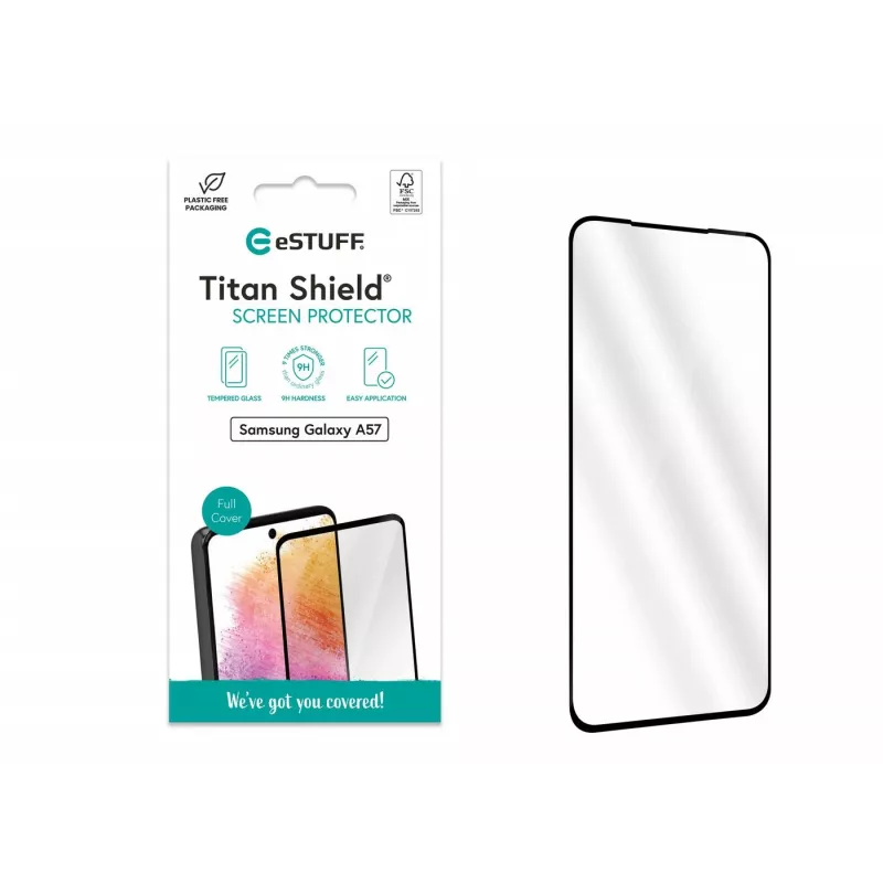 eSTUFF Samsung Galaxy A57 ekrāna aizsargs. Pilna pārklājuma rūdītais stikls. Titan Shield 1 gab.