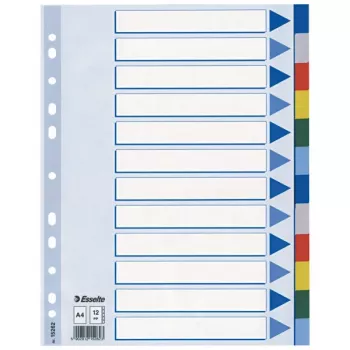 Esselte starplikas PP A4 12 iedaļas, tukšs iedaļu indekss, polivinilhlorīds (PVC), daudzkrāsains, A4, 2, 4, 6, 225 mm