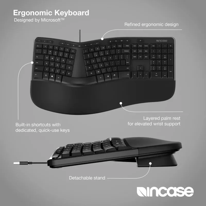 Incase Designed by Microsoft Ergonomic tastatūra Birojam USB QWERTY Angļu Melna
