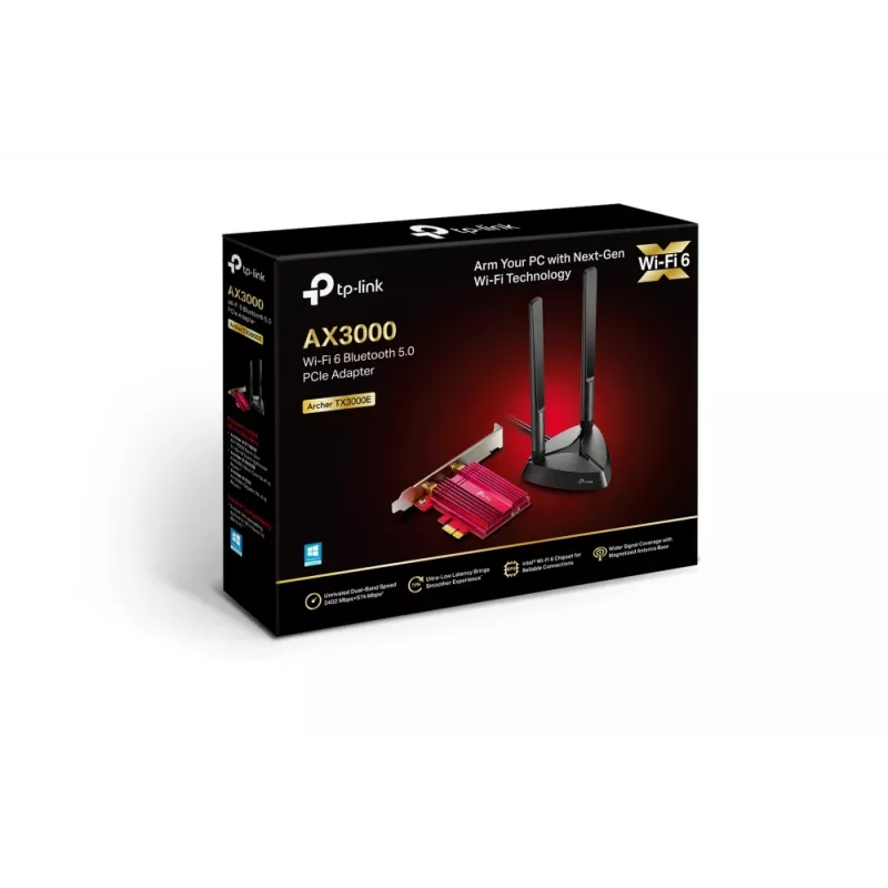 TP-Link AX3000 Wi-Fi 6 Bluetooth 5.0 PCIe adapteris, iekšējs, bezvadu, PCI Express, WLAN / Bluetooth, 2402 Mbit/s, melns, sarkans