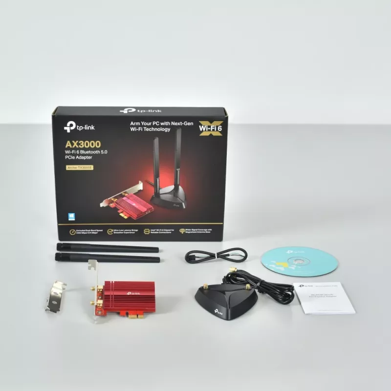 TP-Link AX3000 Wi-Fi 6 Bluetooth 5.0 PCIe adapteris, iekšējs, bezvadu, PCI Express, WLAN / Bluetooth, 2402 Mbit/s, melns, sarkans