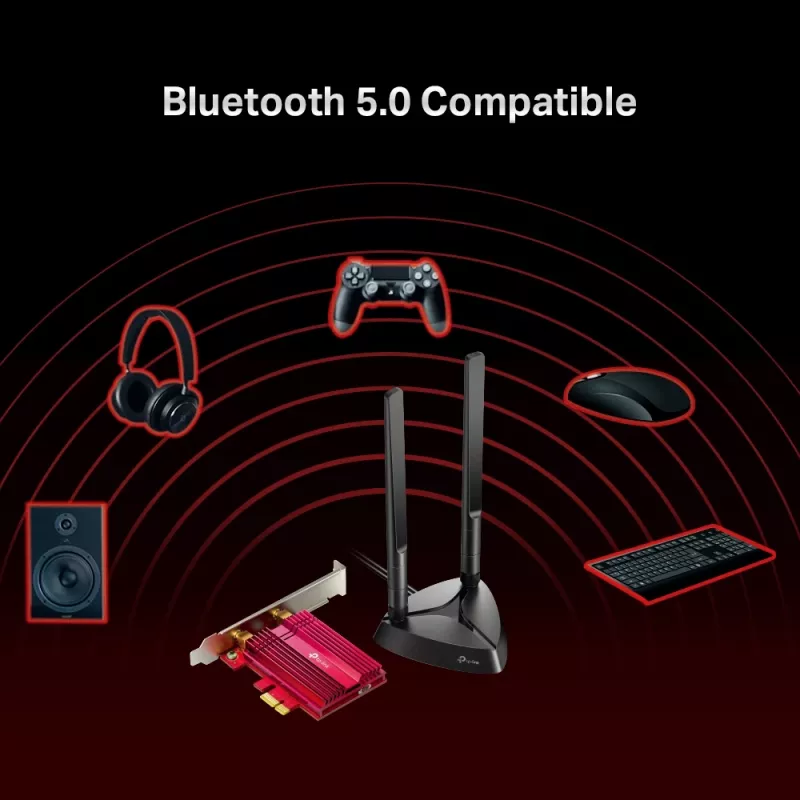TP-Link AX3000 Wi-Fi 6 Bluetooth 5.0 PCIe adapteris, iekšējs, bezvadu, PCI Express, WLAN / Bluetooth, 2402 Mbit/s, melns, sarkans