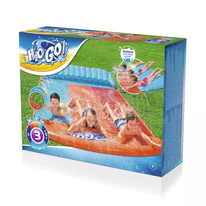 Bestway H2OGO! trīskāršs ūdens slidkalniņš ar Tsunami Splash rampu 4,88 m