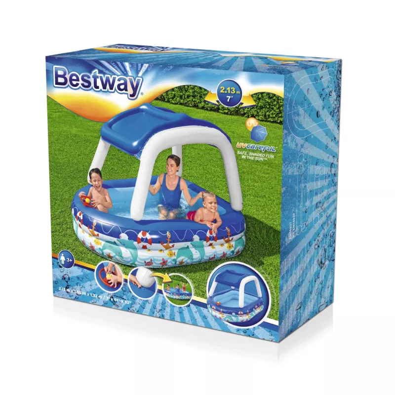 Bestway Sea Captain piepūšamais ģimenes baseins ar UV Careful saulessargu