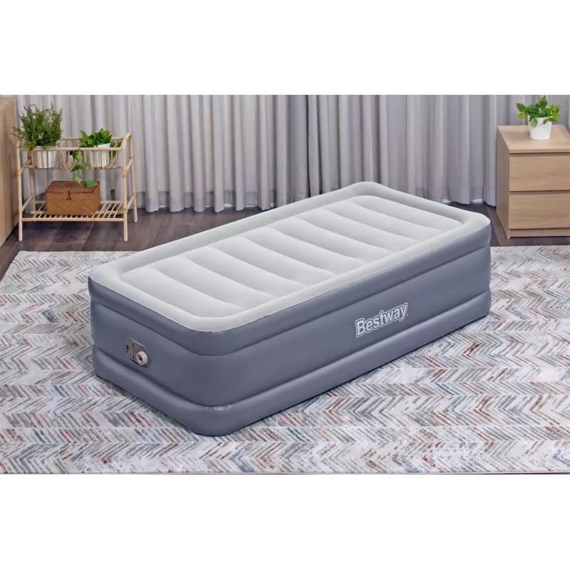 Bestway Tritech piepūšamais matracis, divguļamā gulta ar iebūvētu maiņstrāvas sūkni un pretmikrobu pārklājumu 1,91 m x 97 cm x 51 cm