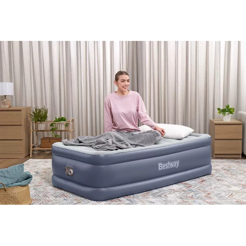 Bestway Tritech piepūšamais matracis, divguļamā gulta ar iebūvētu maiņstrāvas sūkni un pretmikrobu pārklājumu 1,91 m x 97 cm x 51 cm
