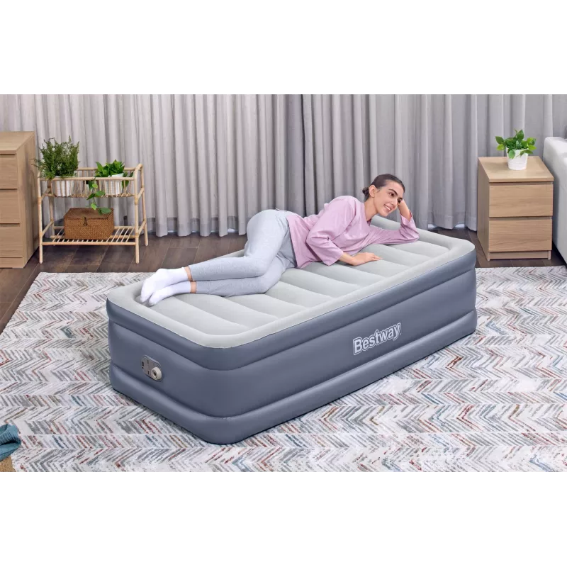 Bestway Tritech piepūšamais matracis, divguļamā gulta ar iebūvētu maiņstrāvas sūkni un pretmikrobu pārklājumu 1,91 m x 97 cm x 51 cm