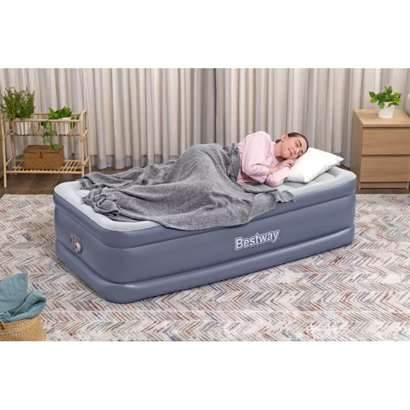 Bestway Tritech piepūšamais matracis, divguļamā gulta ar iebūvētu maiņstrāvas sūkni un pretmikrobu pārklājumu 1,91 m x 97 cm x 51 cm