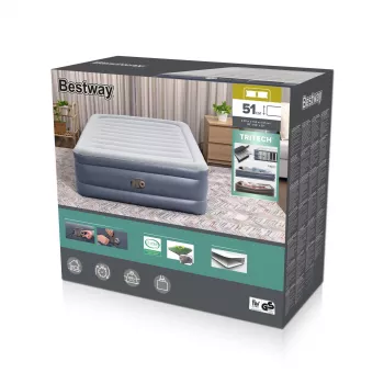 Bestway Tritech piepūšamais matracis Queen ar iebūvētu maiņstrāvas sūkni un pretmikrobu pārklājumu 2,03 m x 1,52 m x 51 cm