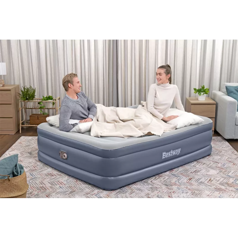 Bestway Tritech piepūšamais matracis Queen ar iebūvētu maiņstrāvas sūkni un pretmikrobu pārklājumu 2,03 m x 1,52 m x 51 cm