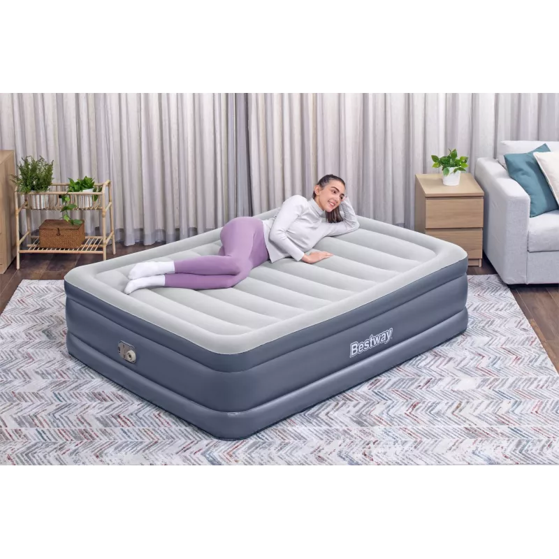 Bestway Tritech piepūšamais matracis Queen ar iebūvētu maiņstrāvas sūkni un pretmikrobu pārklājumu 2,03 m x 1,52 m x 51 cm