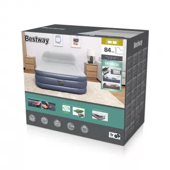 Bestway Tritech SleekFlow galvgaļa piepūšamais matracis Queen ar iebūvētu maiņstrāvas sūkni un pretmikrobu pārklājumu 2,26 m x 1,52 m x 84 cm