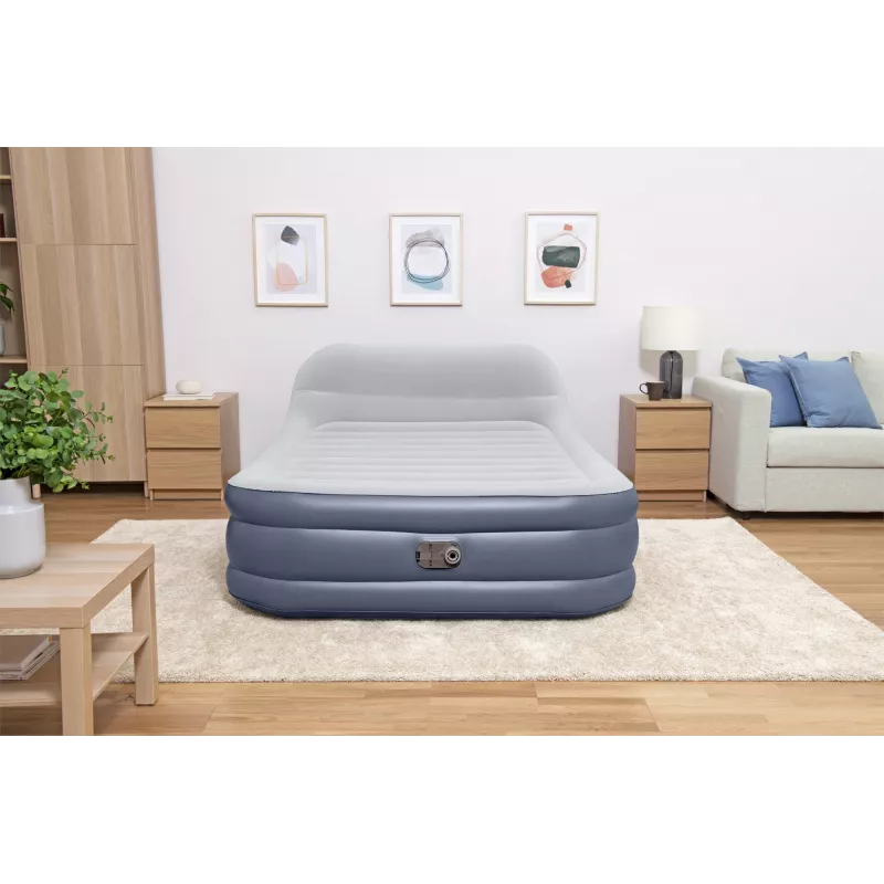 Bestway Tritech SleekFlow galvgaļa piepūšamais matracis Queen ar iebūvētu maiņstrāvas sūkni un pretmikrobu pārklājumu 2,26 m x 1,52 m x 84 cm