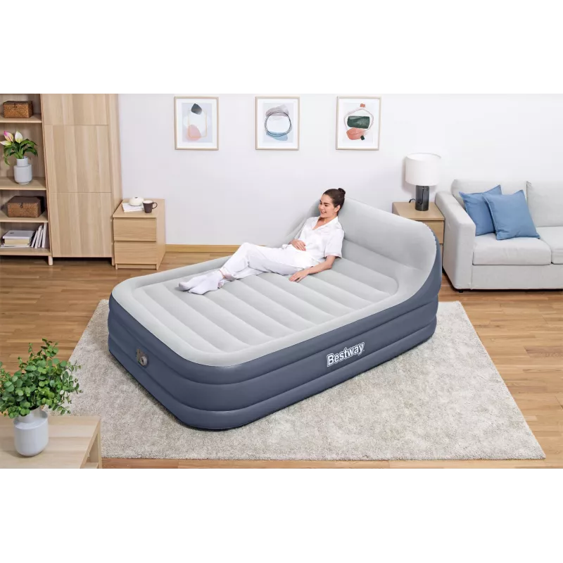 Bestway Tritech SleekFlow galvgaļa piepūšamais matracis Queen ar iebūvētu maiņstrāvas sūkni un pretmikrobu pārklājumu 2,26 m x 1,52 m x 84 cm