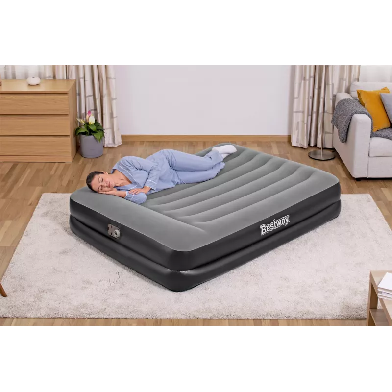 Bestway Tritech piepūšamais matracis Queen ar iebūvētu maiņstrāvas sūkni un pretmikrobu pārklājumu 2,03 m x 1,52 m x 46 cm
