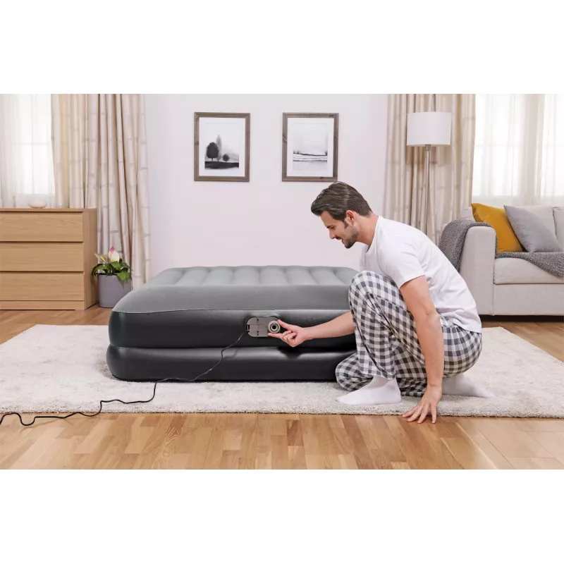 Bestway Tritech piepūšamais matracis Queen ar iebūvētu maiņstrāvas sūkni un pretmikrobu pārklājumu 2,03 m x 1,52 m x 46 cm