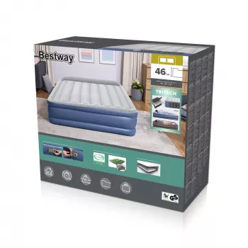 Bestway Tritech gaisa matracis Queen ar iebūvētu maiņstrāvas sūkni un pretmikrobu pārklājumu 2,03 m x 1,52 m x 46 cm
