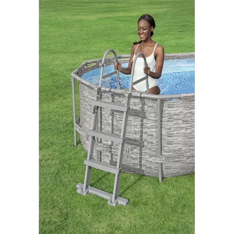 Bestway Flip & Lock virszemes baseina kāpnes 1,07 m, Pelēkas, Metāls, 150 kg, 3 pakāpieni, 107 cm