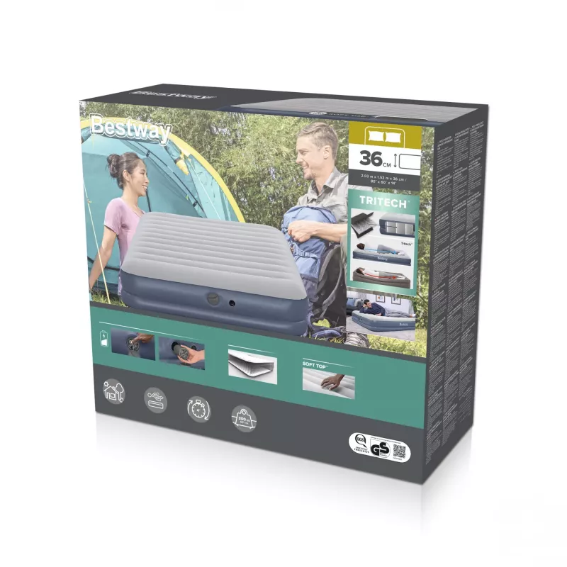 Bestway Tritech piepūšamais matracis Queen ar uzlādējamu sūkni 2,03 m x 1,52 m x 36 cm