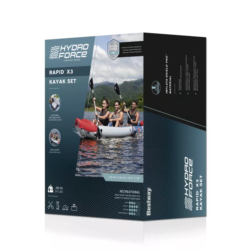 Bestway Hydro Force Rapid X3 piepūšams 3 personu smaiļošanas laivas komplekts 3,81 m