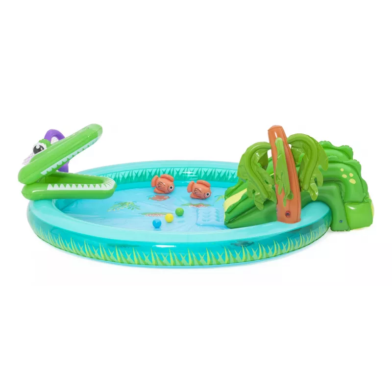 Bestway Crocodile Cove piepūšamais ūdens rotaļu centrs bērniem un baseins 2,24 x 1,81 x 0,72 m