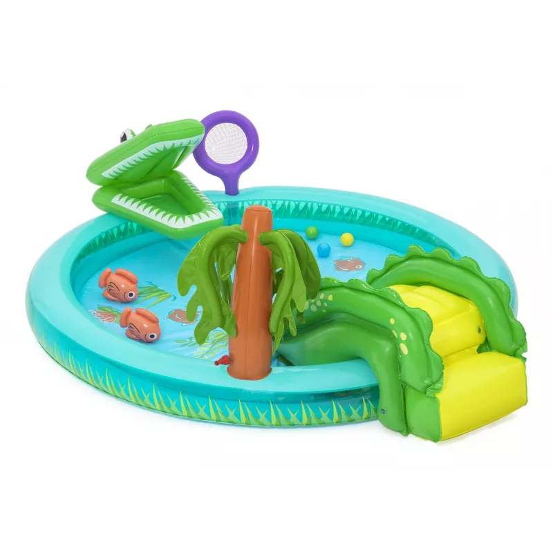 Bestway Crocodile Cove piepūšamais ūdens rotaļu centrs bērniem un baseins 2,24 x 1,81 x 0,72 m