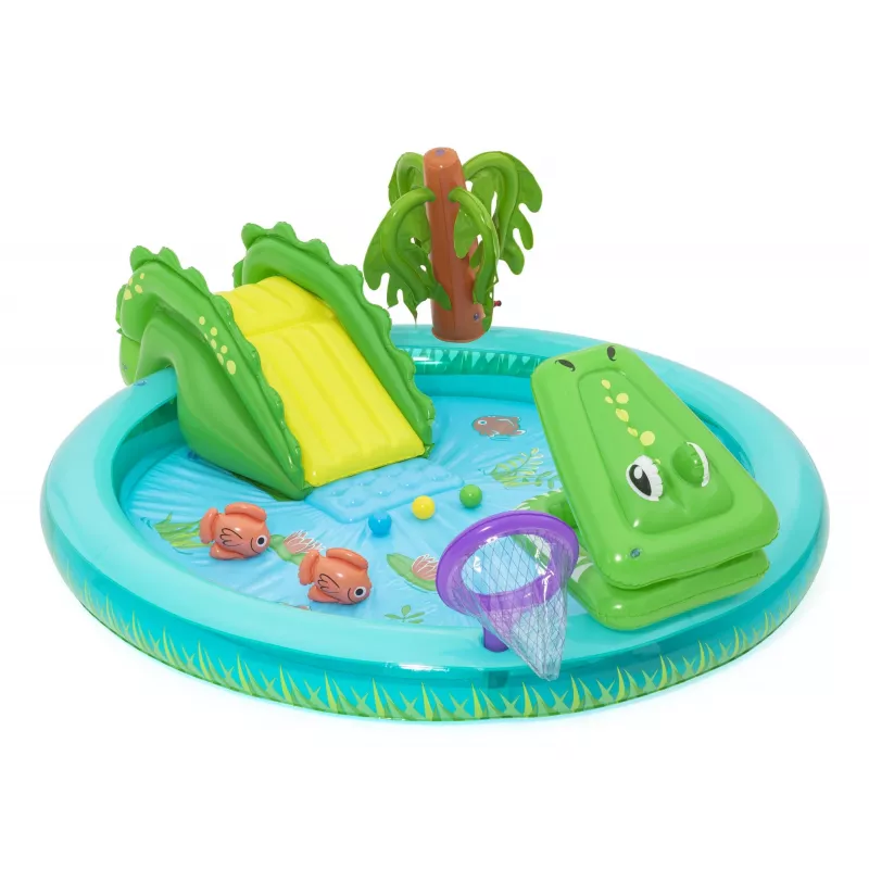 Bestway Crocodile Cove piepūšamais ūdens rotaļu centrs bērniem un baseins 2,24 x 1,81 x 0,72 m