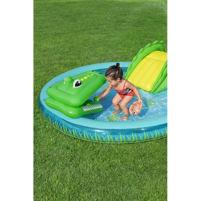 Bestway Crocodile Cove piepūšamais ūdens rotaļu centrs bērniem un baseins 2,24 x 1,81 x 0,72 m