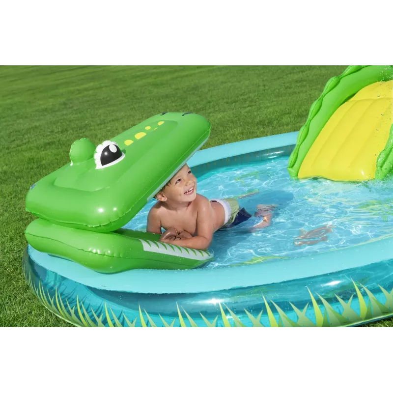 Bestway Crocodile Cove piepūšamais ūdens rotaļu centrs bērniem un baseins 2,24 x 1,81 x 0,72 m