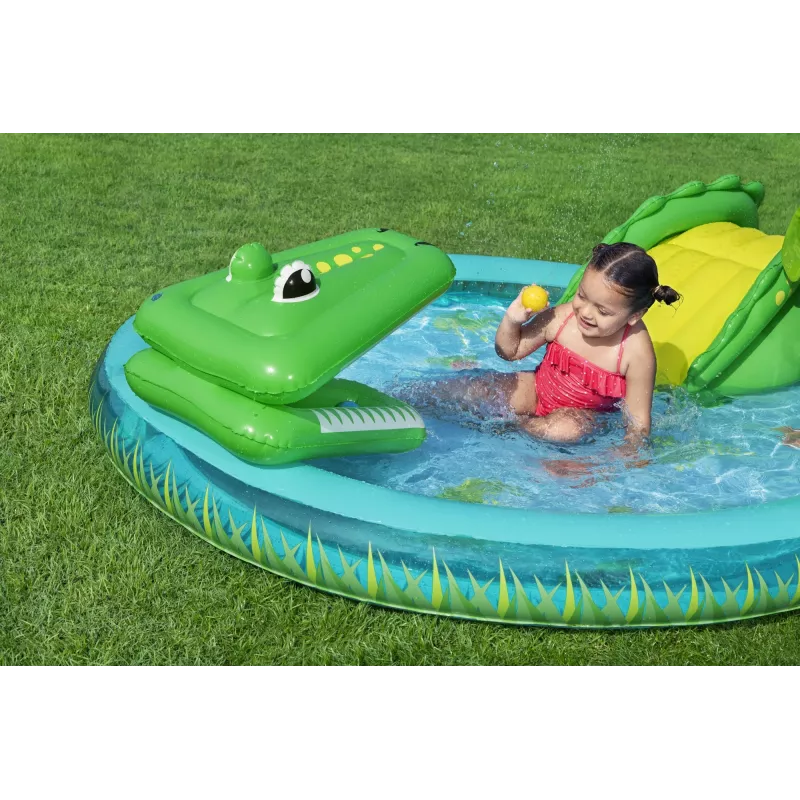 Bestway Crocodile Cove piepūšamais ūdens rotaļu centrs bērniem un baseins 2,24 x 1,81 x 0,72 m