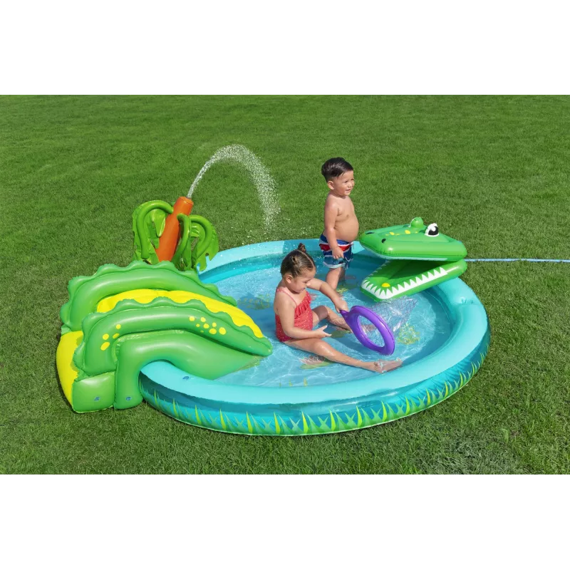 Bestway Crocodile Cove piepūšamais ūdens rotaļu centrs bērniem un baseins 2,24 x 1,81 x 0,72 m