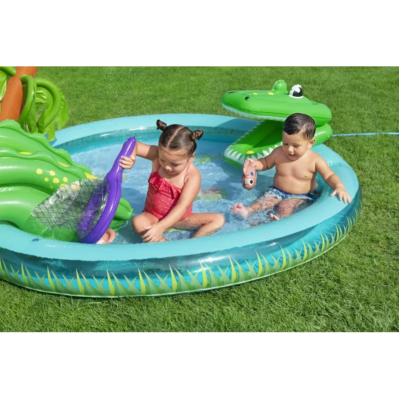 Bestway Crocodile Cove piepūšamais ūdens rotaļu centrs bērniem un baseins 2,24 x 1,81 x 0,72 m