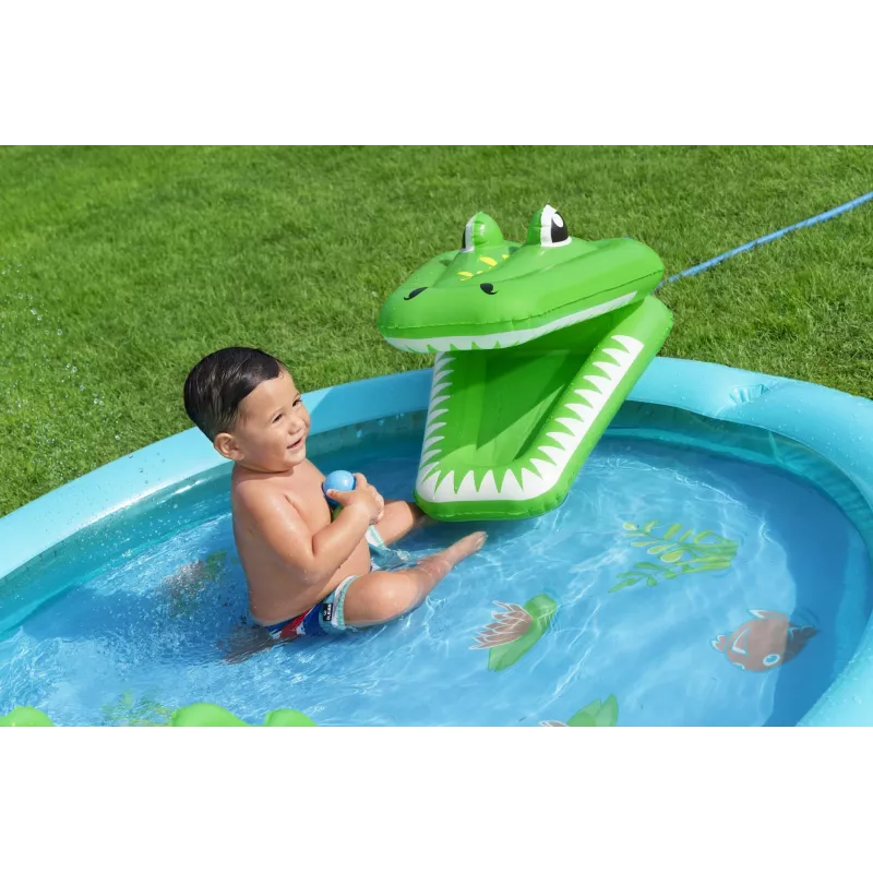 Bestway Crocodile Cove piepūšamais ūdens rotaļu centrs bērniem un baseins 2,24 x 1,81 x 0,72 m