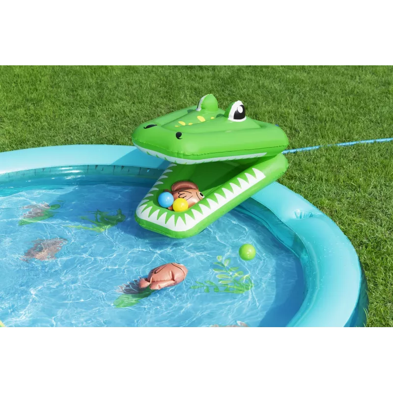 Bestway Crocodile Cove piepūšamais ūdens rotaļu centrs bērniem un baseins 2,24 x 1,81 x 0,72 m