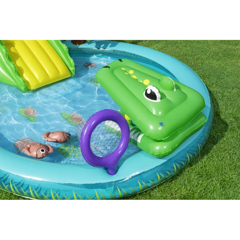 Bestway Crocodile Cove piepūšamais ūdens rotaļu centrs bērniem un baseins 2,24 x 1,81 x 0,72 m