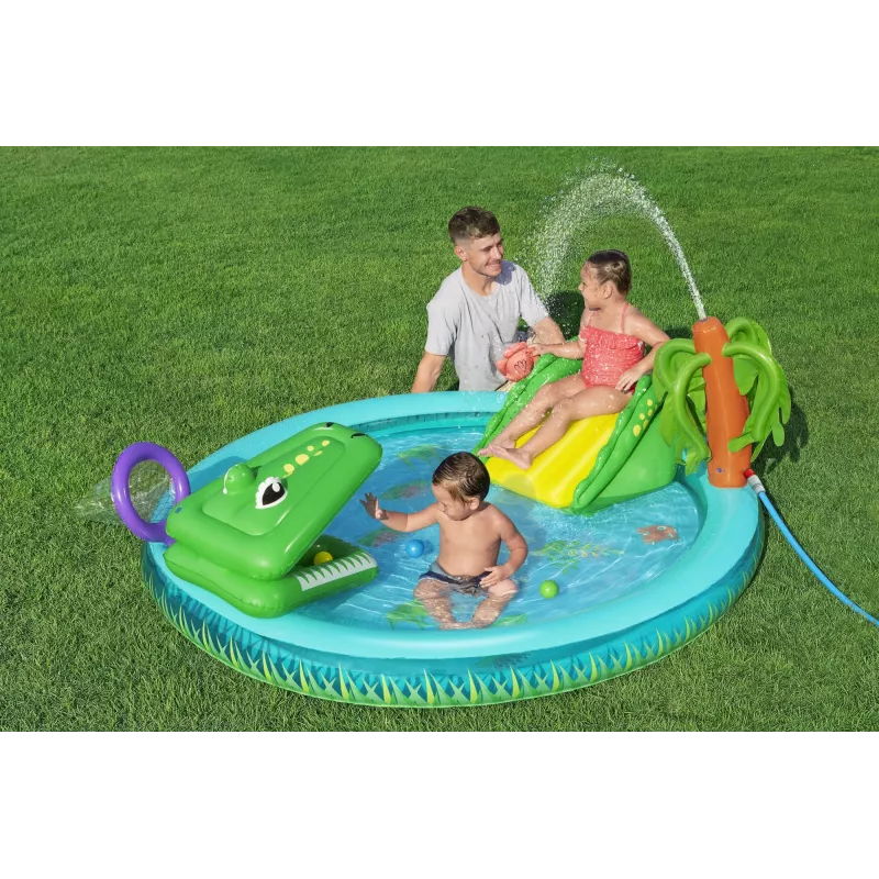 Bestway Crocodile Cove piepūšamais ūdens rotaļu centrs bērniem un baseins 2,24 x 1,81 x 0,72 m