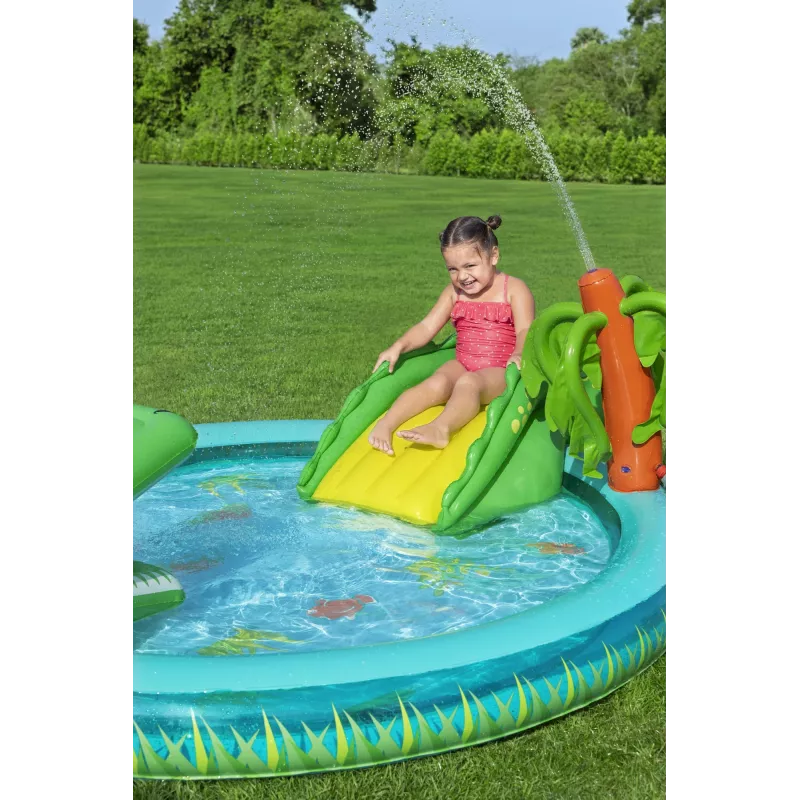 Bestway Crocodile Cove piepūšamais ūdens rotaļu centrs bērniem un baseins 2,24 x 1,81 x 0,72 m
