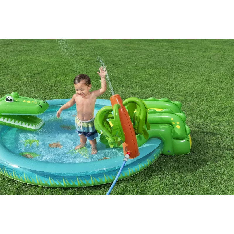 Bestway Crocodile Cove piepūšamais ūdens rotaļu centrs bērniem un baseins 2,24 x 1,81 x 0,72 m