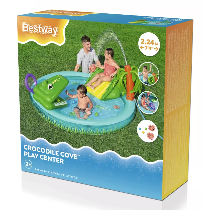 Bestway Crocodile Cove piepūšamais ūdens rotaļu centrs bērniem un baseins 2,24 x 1,81 x 0,72 m