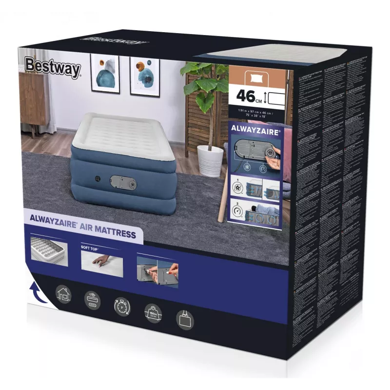 Bestway AlwayzAire Twin gaisa matracis ar iebūvētu dubultsūkni 1,91 m x 97 cm x 46 cm