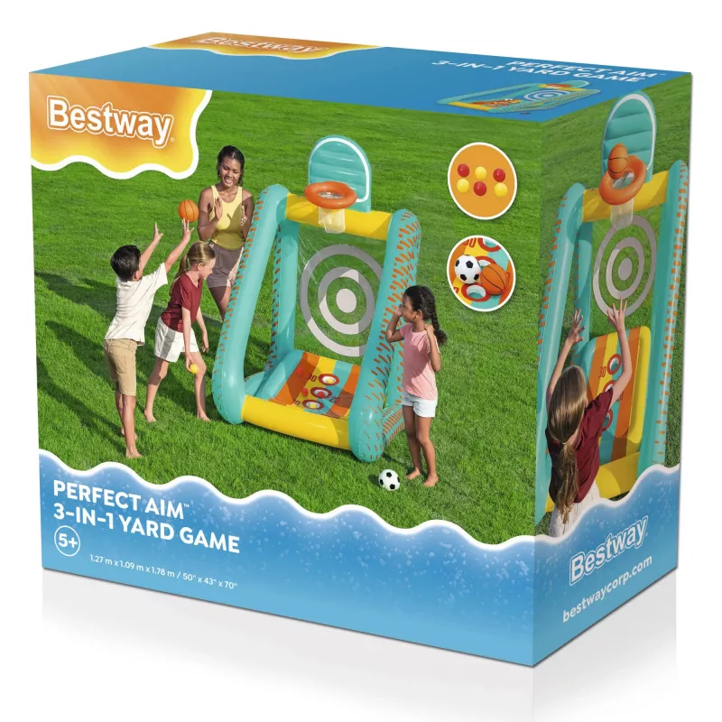 Bestway Perfect Aim 3-in-1 piepūšamais pagalma spēļu komplekts, piepūšams rotaļu centrs, 5 gadi, polivinilhlorīds (PVC), daudzkrāsains