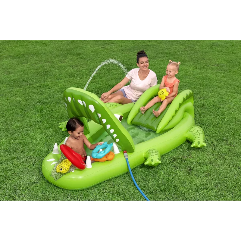 Bestway Later Gator bērnu piepūšamais ūdens rotaļu centrs un baseins 2,34 m x 1,63 m x 87 cm