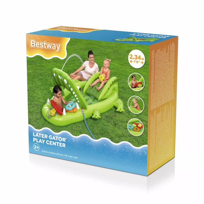 Bestway Later Gator bērnu piepūšamais ūdens rotaļu centrs un baseins 2,34 m x 1,63 m x 87 cm